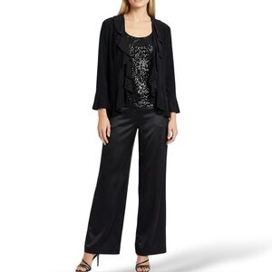 ARTEX Slinky Jersey Knit Ruffle Front Black One Button Cardigan / Jacket Sz XL